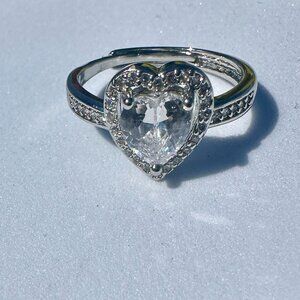 Heart-Shaped Sterling Silver & Cubic Zirconia Halo Engagement Ring